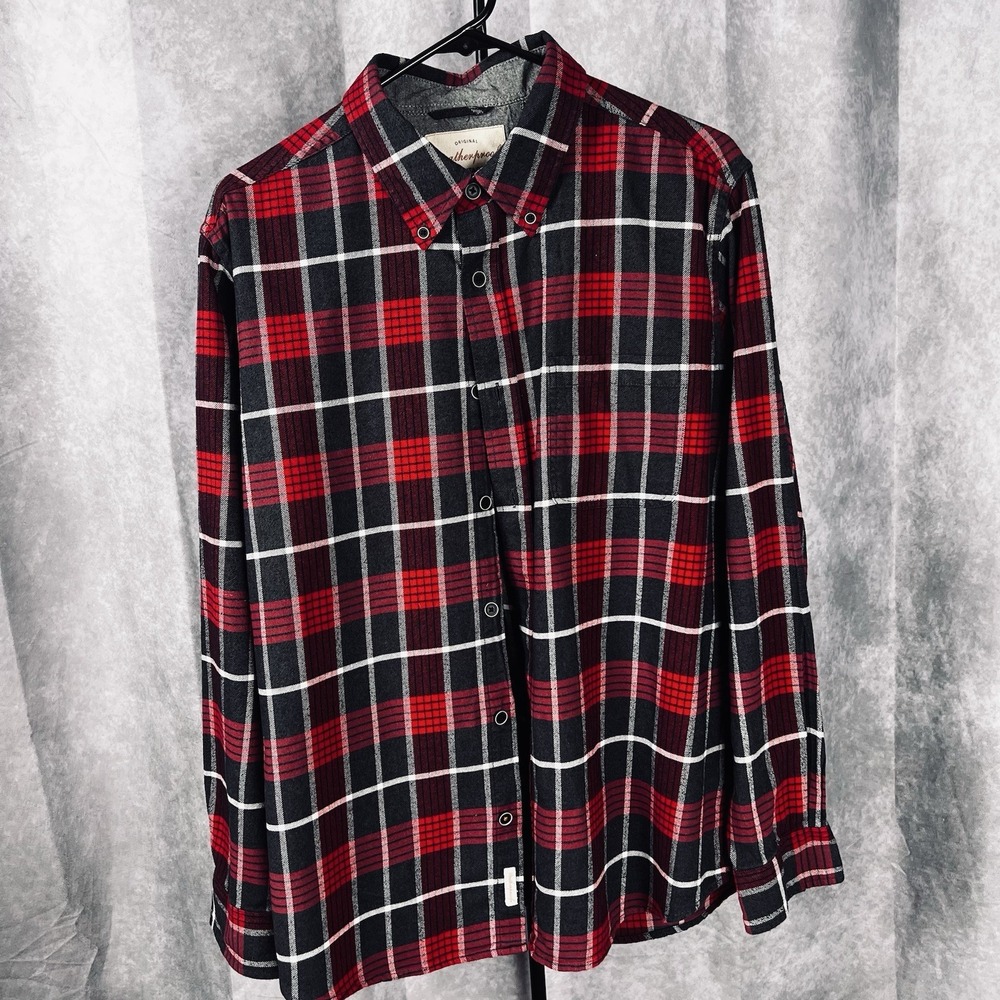 Weatherproof Vintage Flannel Long Sleeve Plaid Shirt Red Black Large Cotton